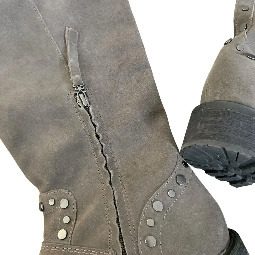 Sam Edelman Suede Studded Knee High Boots Women's Biker Rugged Sz 7.5 Grey - Picture 11 of 12